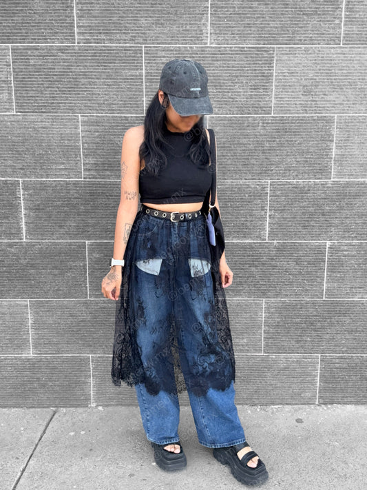 Falda Encaje Mesh Negro