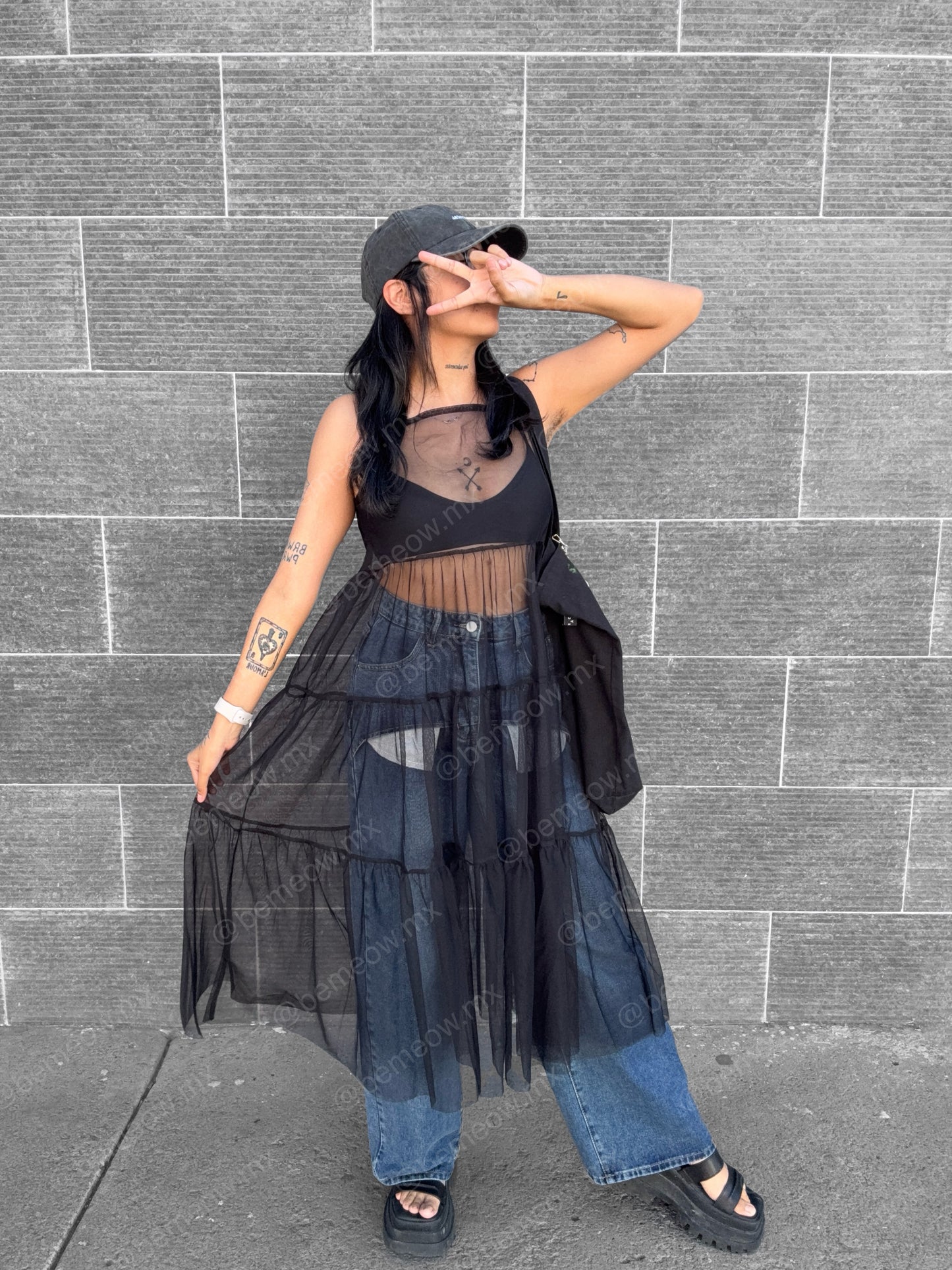Vestido Largo Mesh Liso