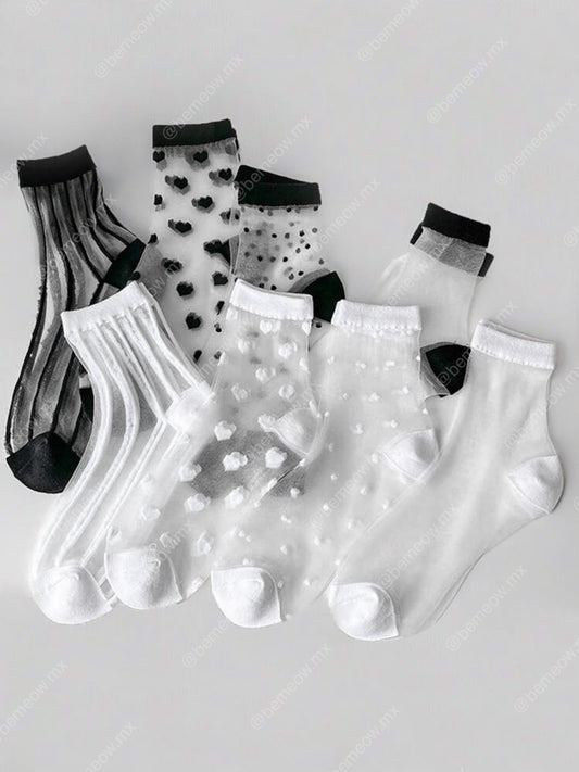 Calcetas Mesh Figuras Blanco y Negro