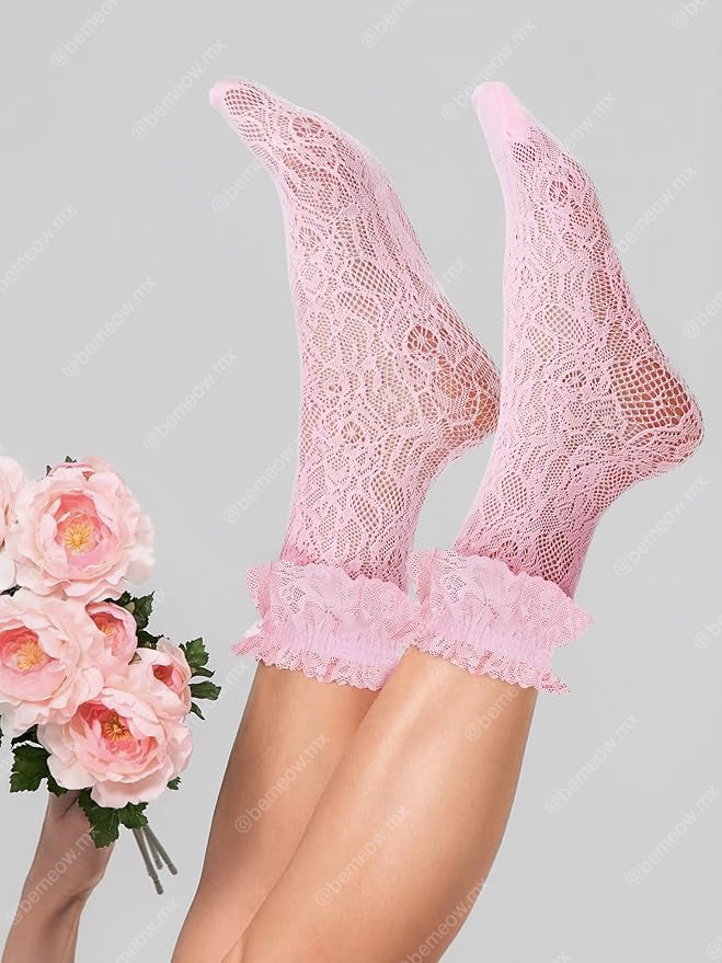 Calcetas Encaje Lolita Rosa
