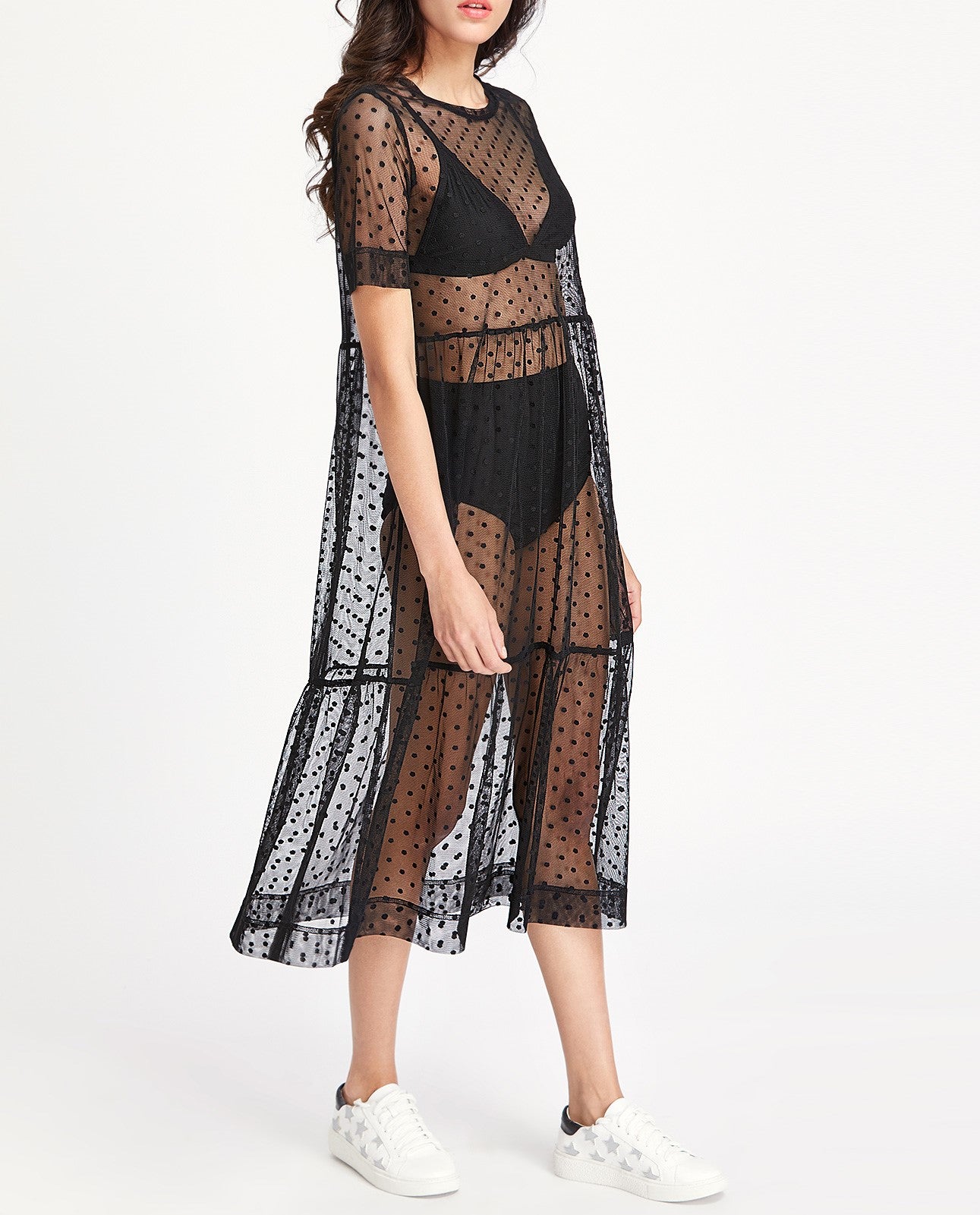 MAXI VESTIDO MESH PUNTOS - Be Meow - Vestidos