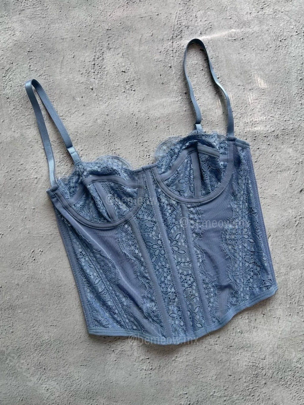 Bustier Largo Encaje Celeste - Be Meow - Bustier Corset