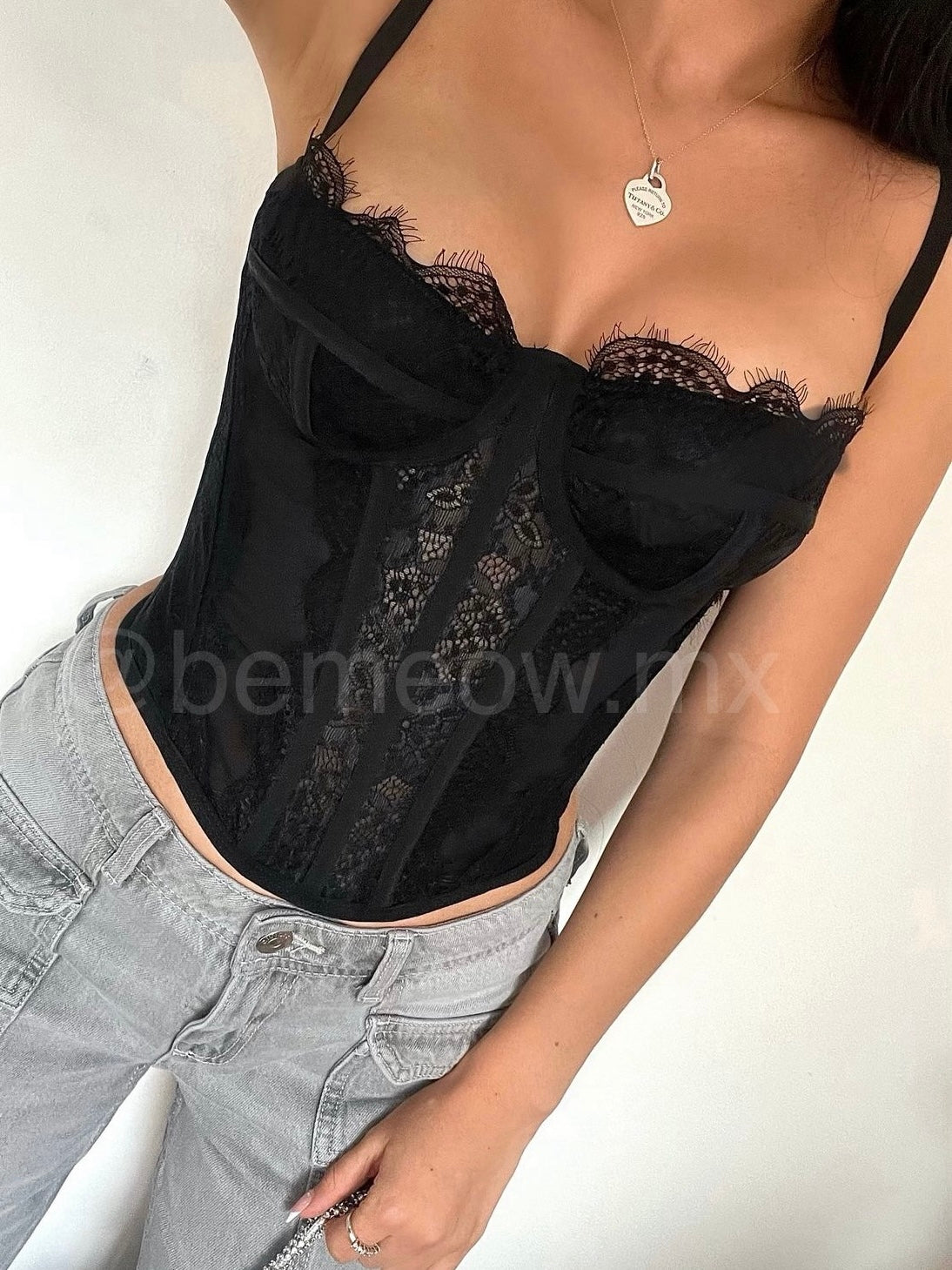 Bustier Largo Encaje Negro - Be Meow - Bustier Corset