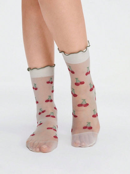 Calcetas Mesh Fresa y Cereza - Be Meow - Calcetas