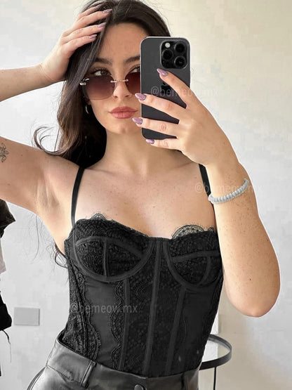 Bustier Largo Encaje Negro - Be Meow - Bustier Corset