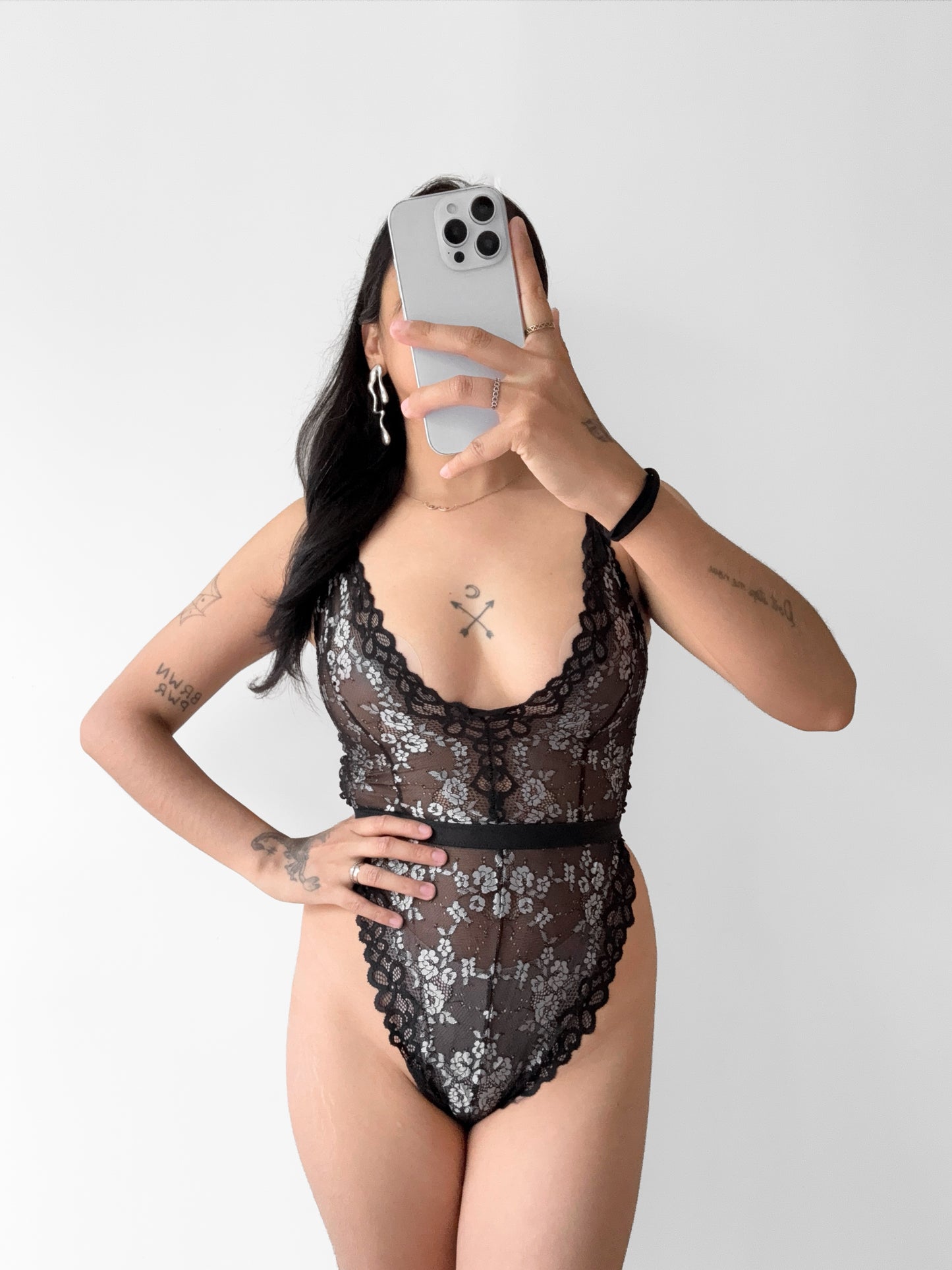 Body Encaje Flores Plata