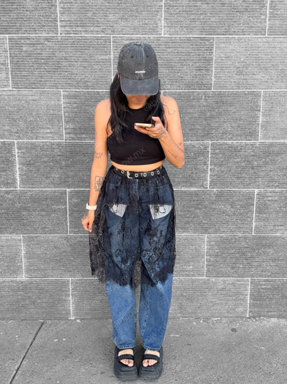 Falda Encaje Mesh Negro
