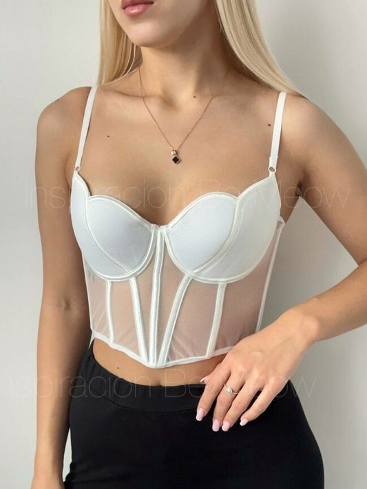 Bustier Blanco Pétalo Mesh - Be Meow - Bustier Corset