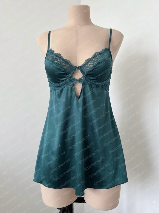 Vestido Babydoll Verde Jade Satin