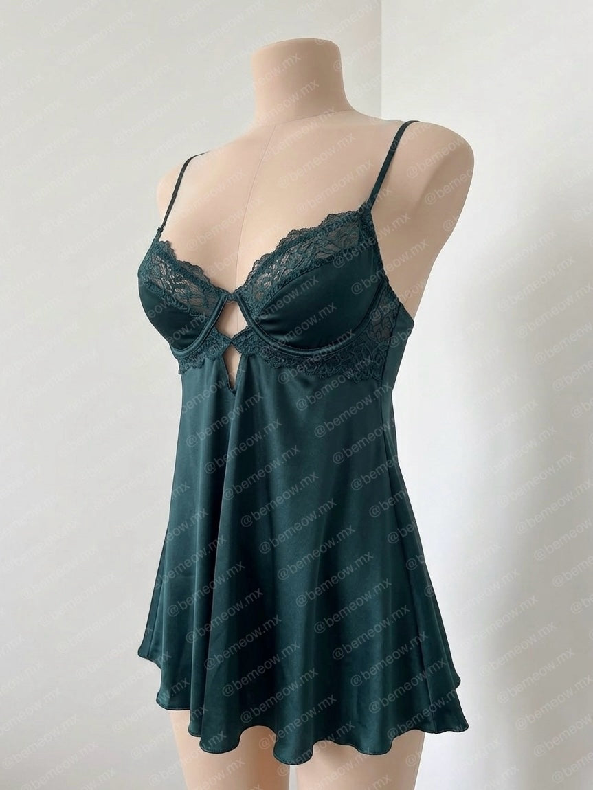 Vestido Babydoll Verde Jade Satin