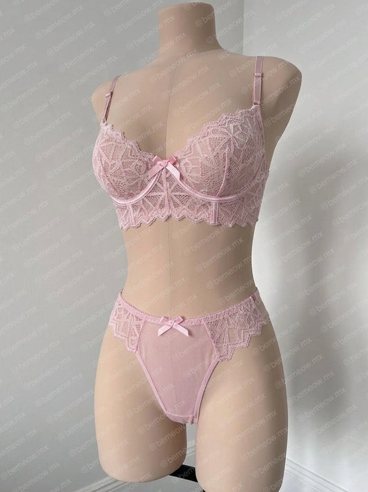 Conjunto Encaje Limonada Rosa