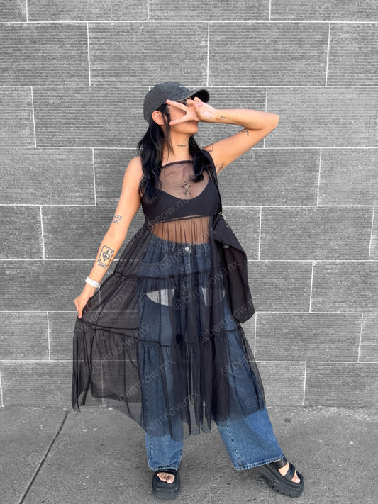 Vestido Largo Mesh Liso