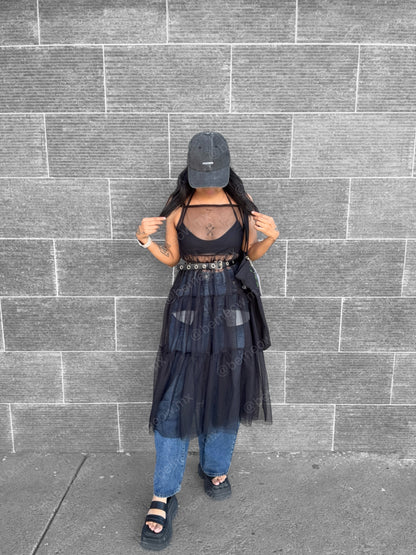 Vestido Largo Mesh Liso