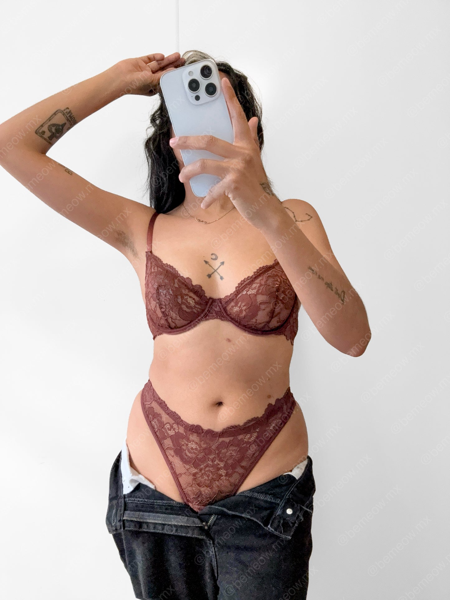 Conjunto Cafe Capuccino Encaje