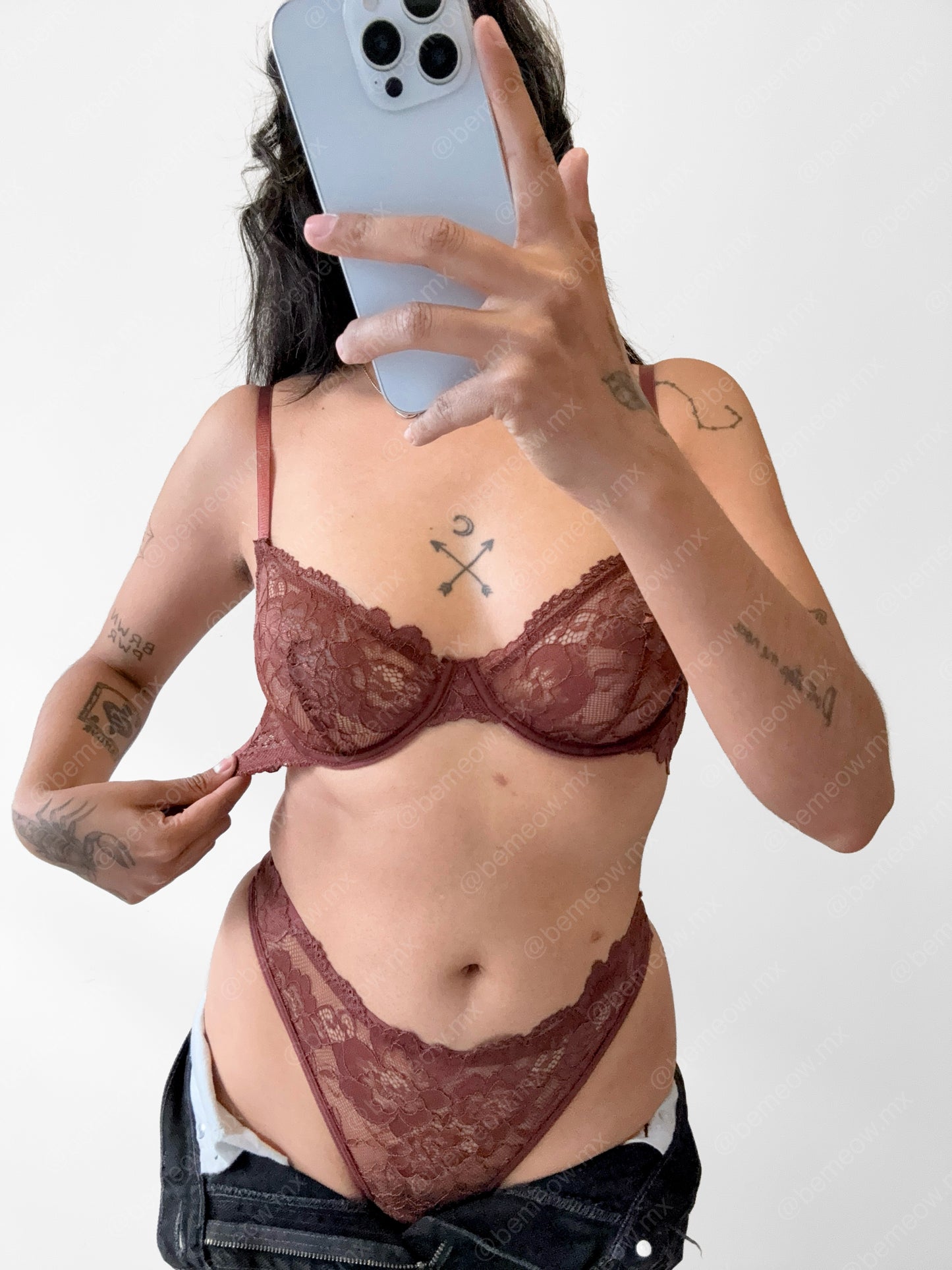 Conjunto Cafe Capuccino Encaje