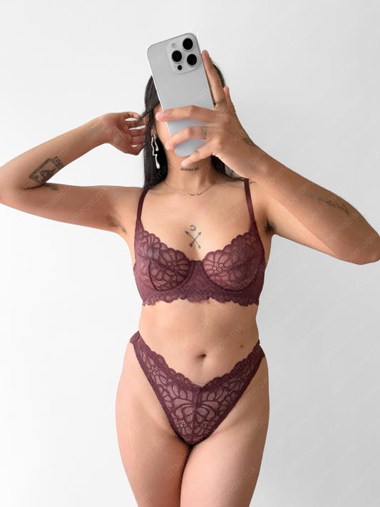 Conjunto Chocolate Encaje Cafe