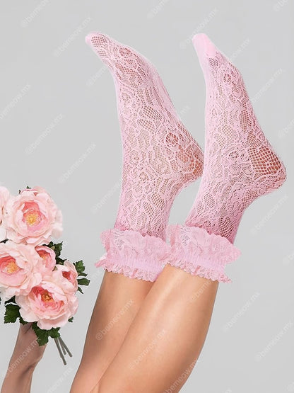 Calcetas Encaje Lolita Rosa